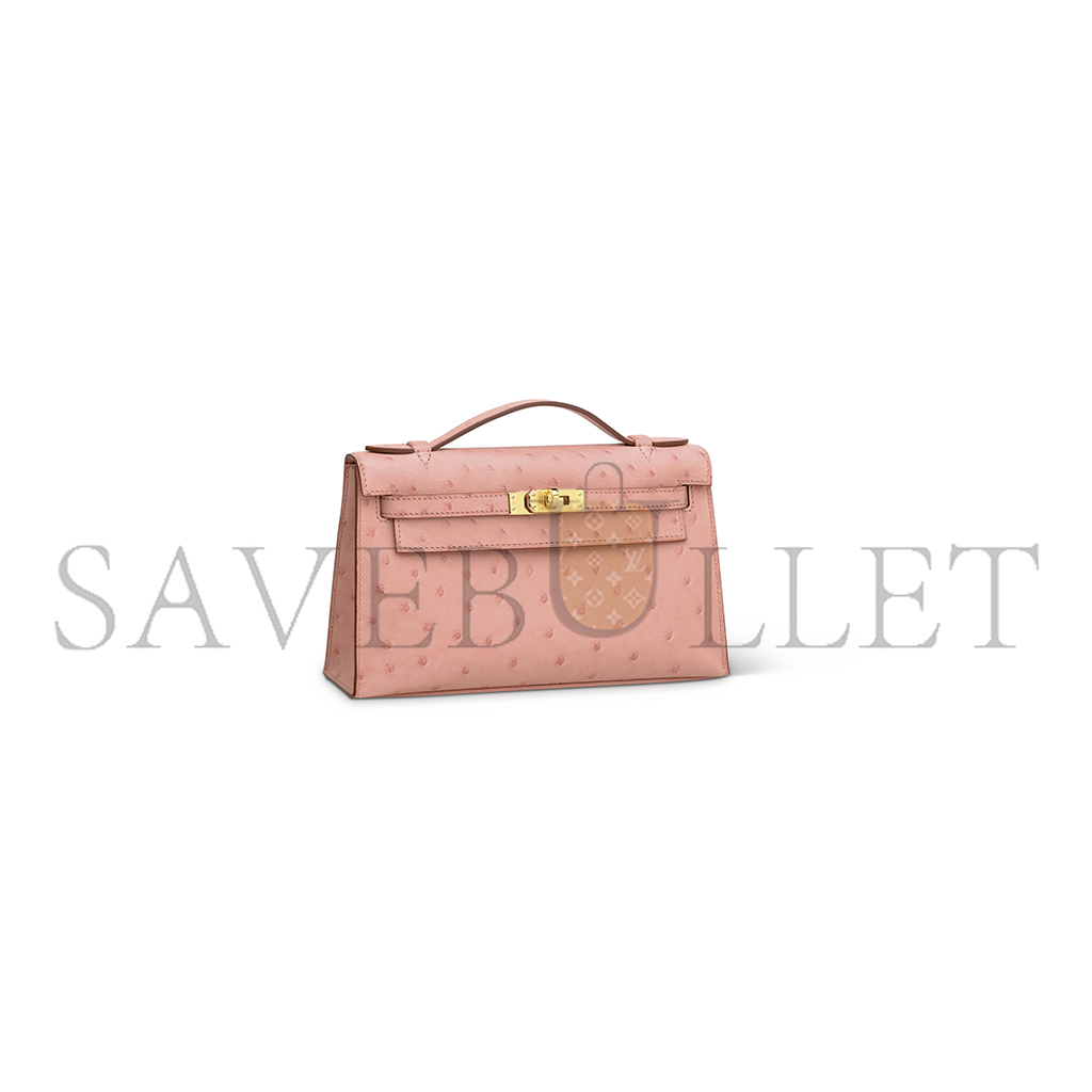 H**mes master a terre cuite ostrich kelly pochette with gold hardware (22*14*7cm)